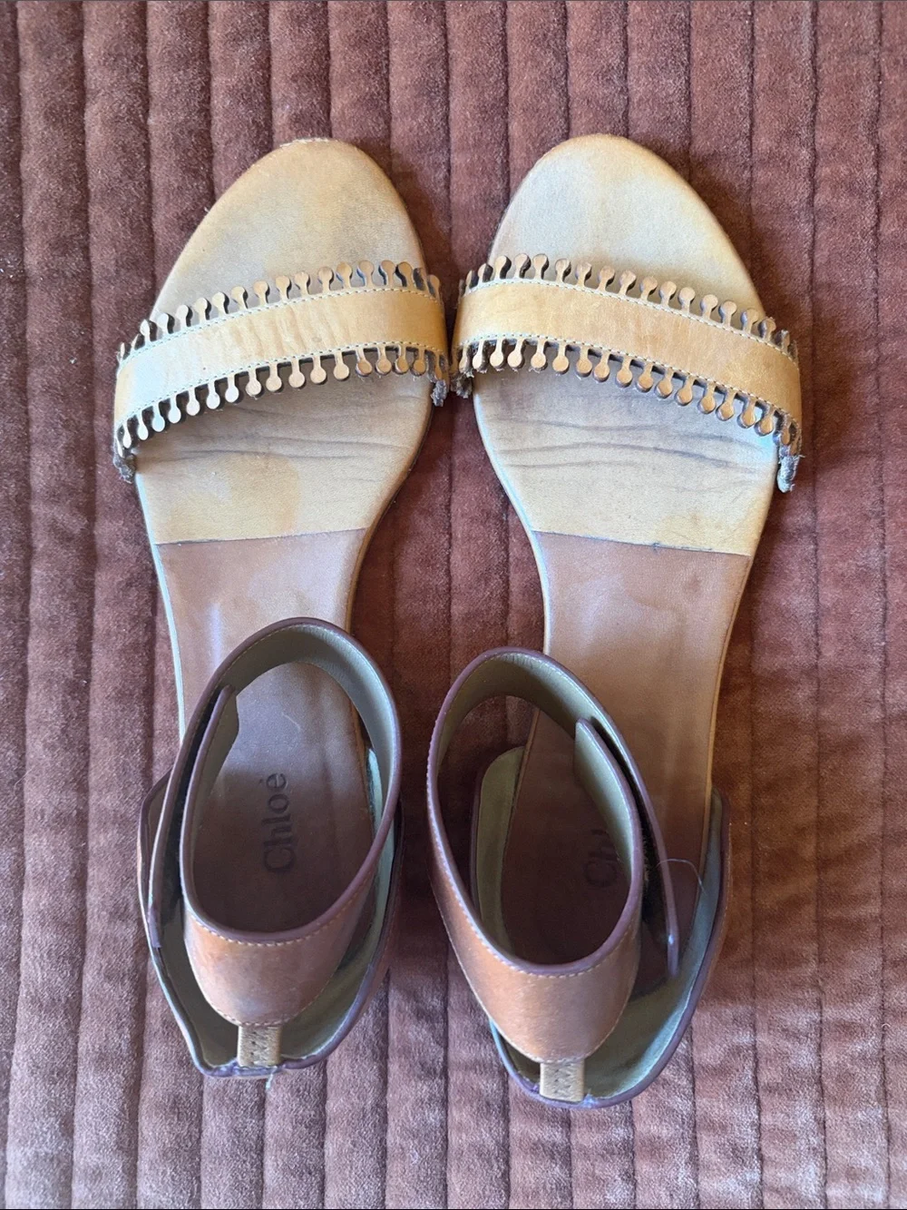 CHLOE Women's Brown/Tan Leather Ankle-Strap Sandals